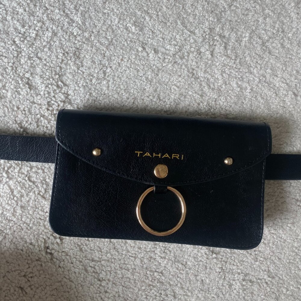 Tahari Crossbody Belt Bag Purse Black with Gold Hardware